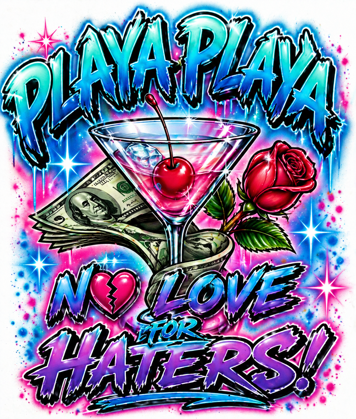 Playa Playa T-Shirt – No Love for Haters! | Airbrush Style Graphic Tee