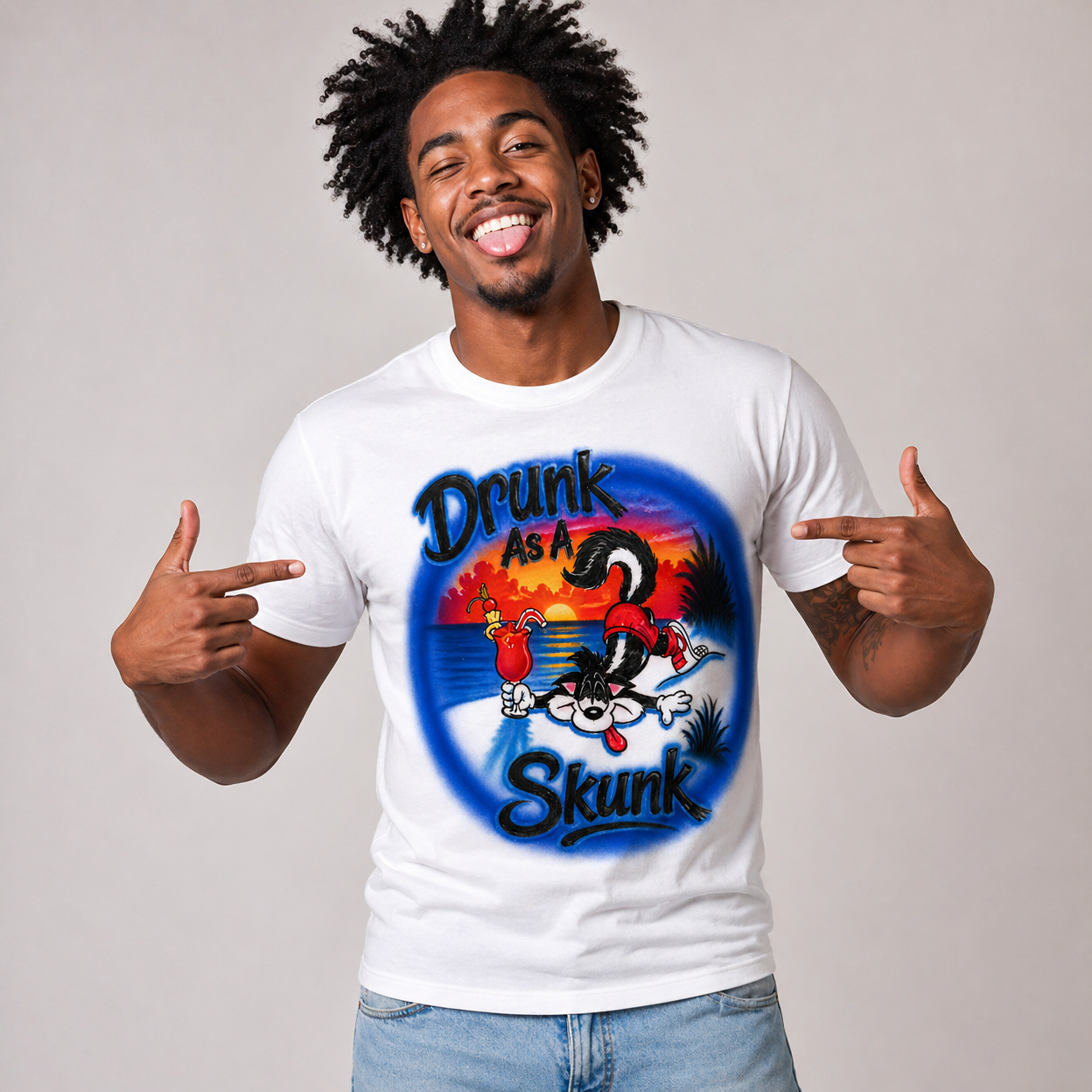Drunk As A Skunk Airbrush DTF T-Shirt - Funny Beach Party Drinking Shirt