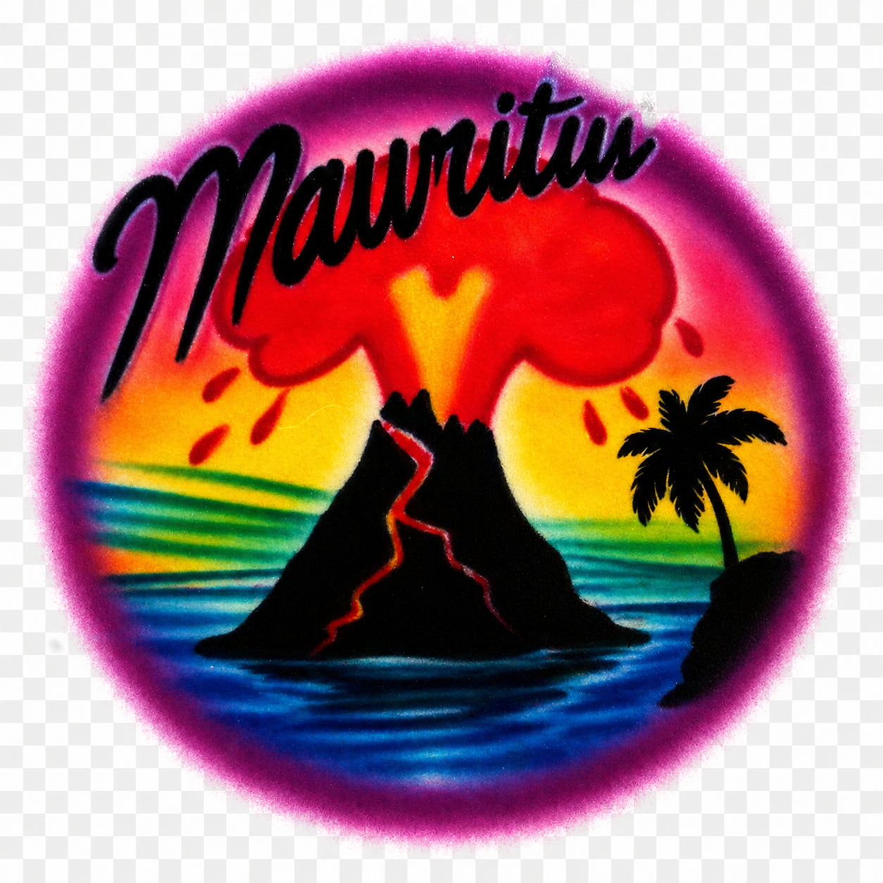 Mauritiu Volcano Island Airbrush DTF T-Shirt - Custom Name Tropical Beach Shirt