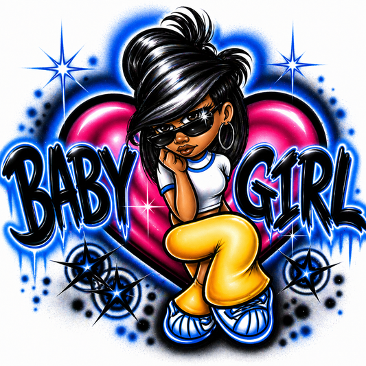 Baby Girl Airbrush DTF T-Shirt - Urban Street Art Graphic Tee for Women