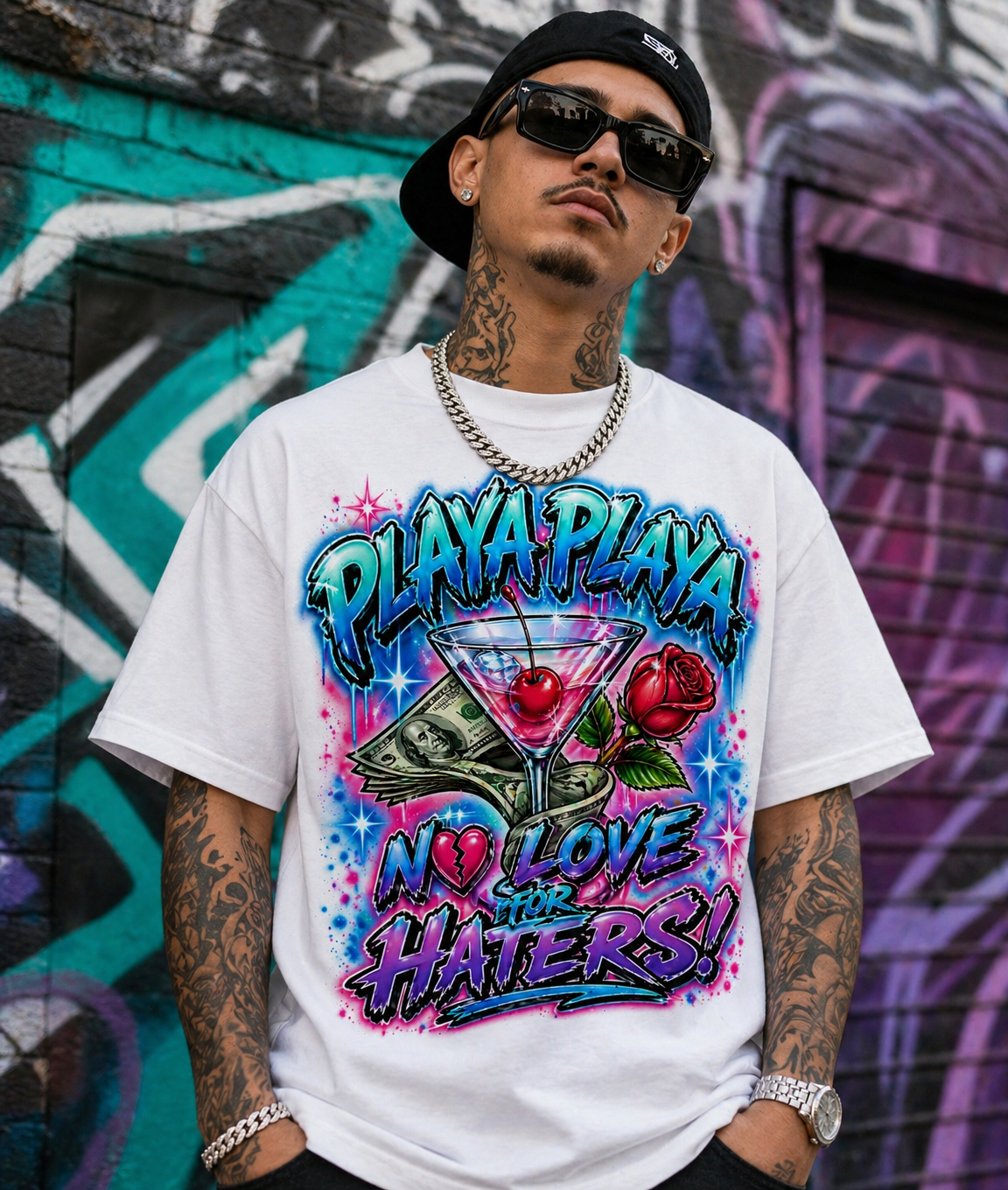 Playa Playa T-Shirt – No Love for Haters! | Airbrush Style Graphic Tee