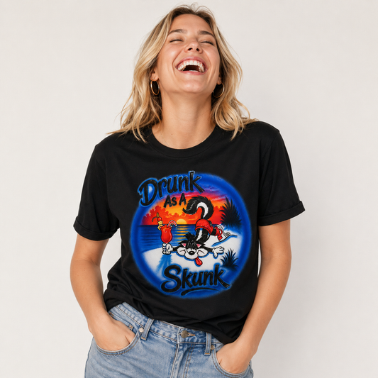 Drunk As A Skunk Airbrush DTF T-Shirt - Funny Beach Party Drinking Shirt