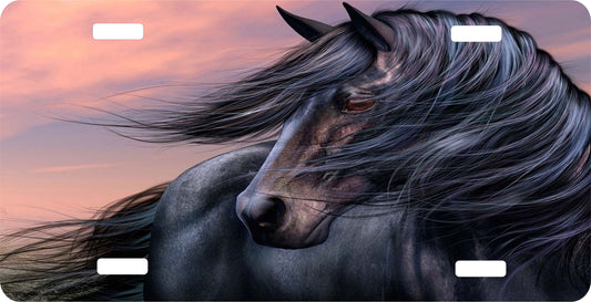 Black Horse License Plate - Custom Personalized Sublimation Plate | Power and Freedom