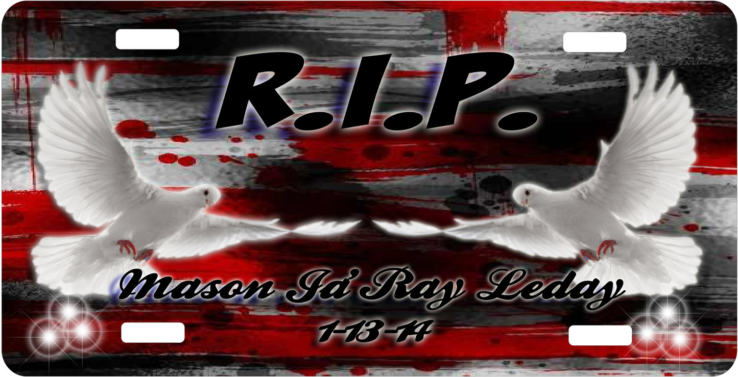 RIP Dove License Plate - Custom Memorial Sublimation Plate | 10 Colors