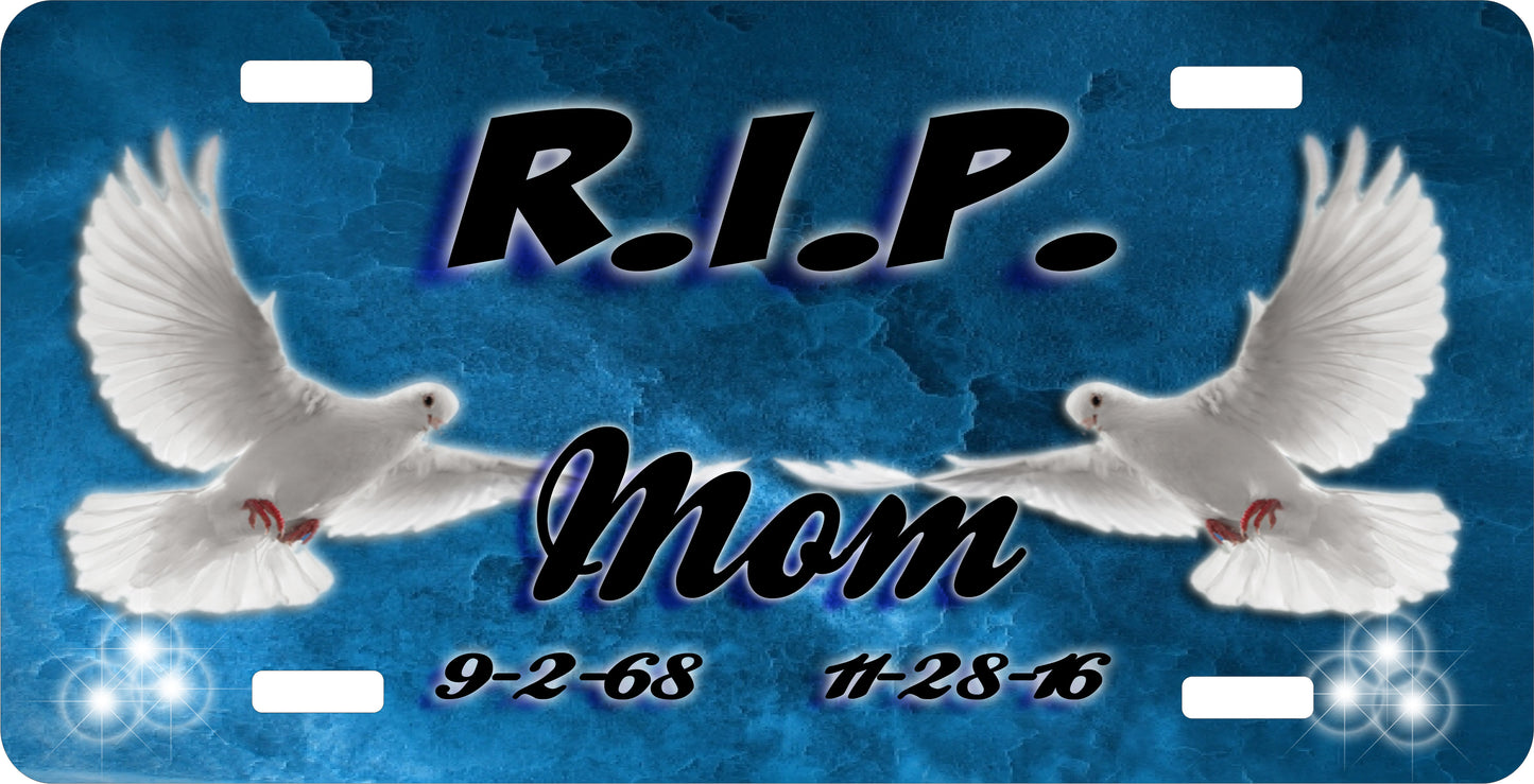 RIP Dove License Plate - Custom Memorial Sublimation Plate | 10 Colors