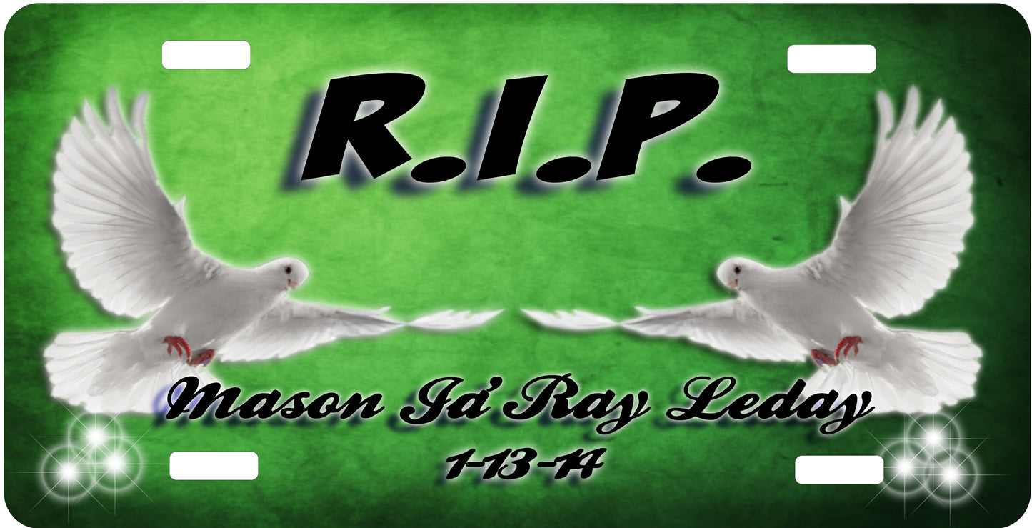 RIP Dove License Plate - Custom Memorial Sublimation Plate | 10 Colors