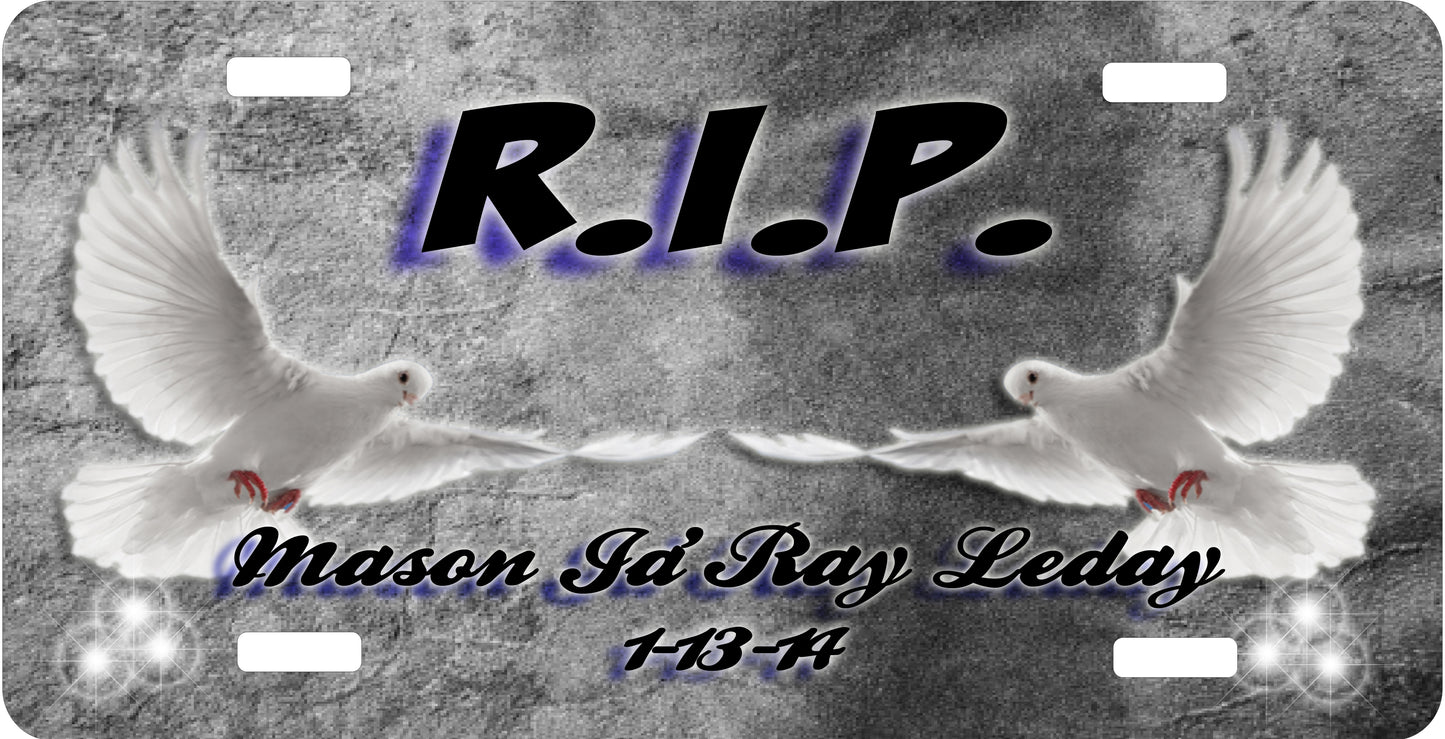 RIP Dove License Plate - Custom Memorial Sublimation Plate | 10 Colors