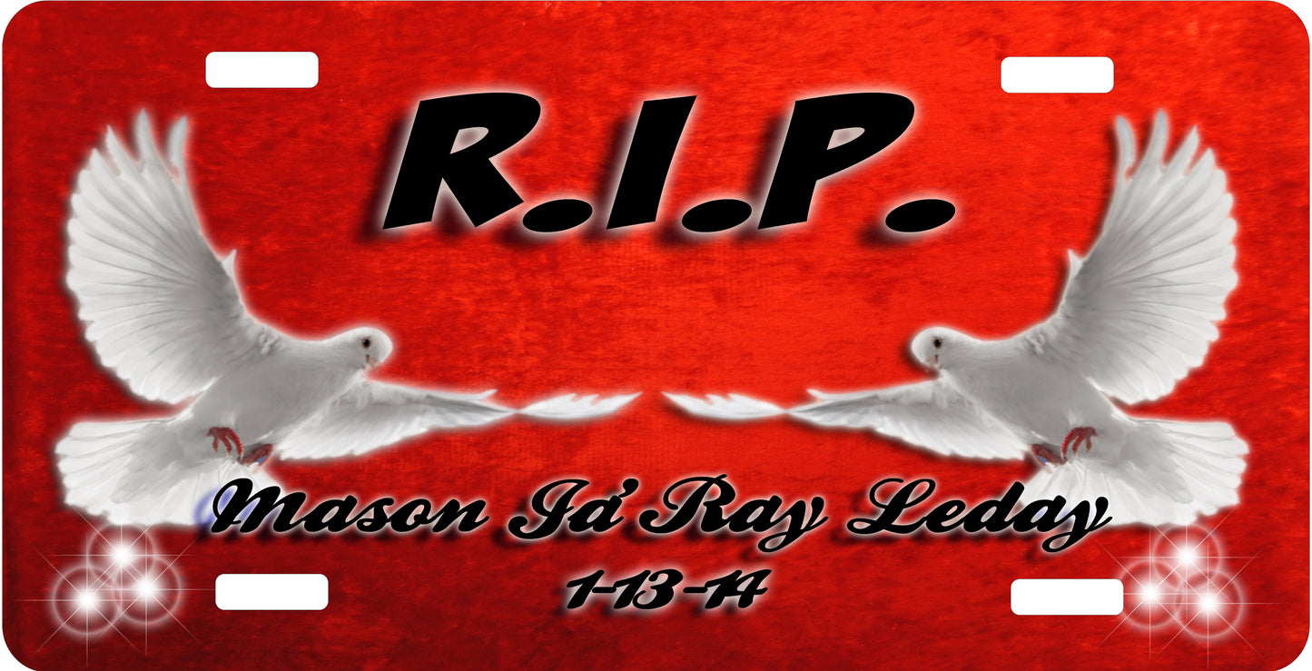 RIP Dove License Plate - Custom Memorial Sublimation Plate | 10 Colors