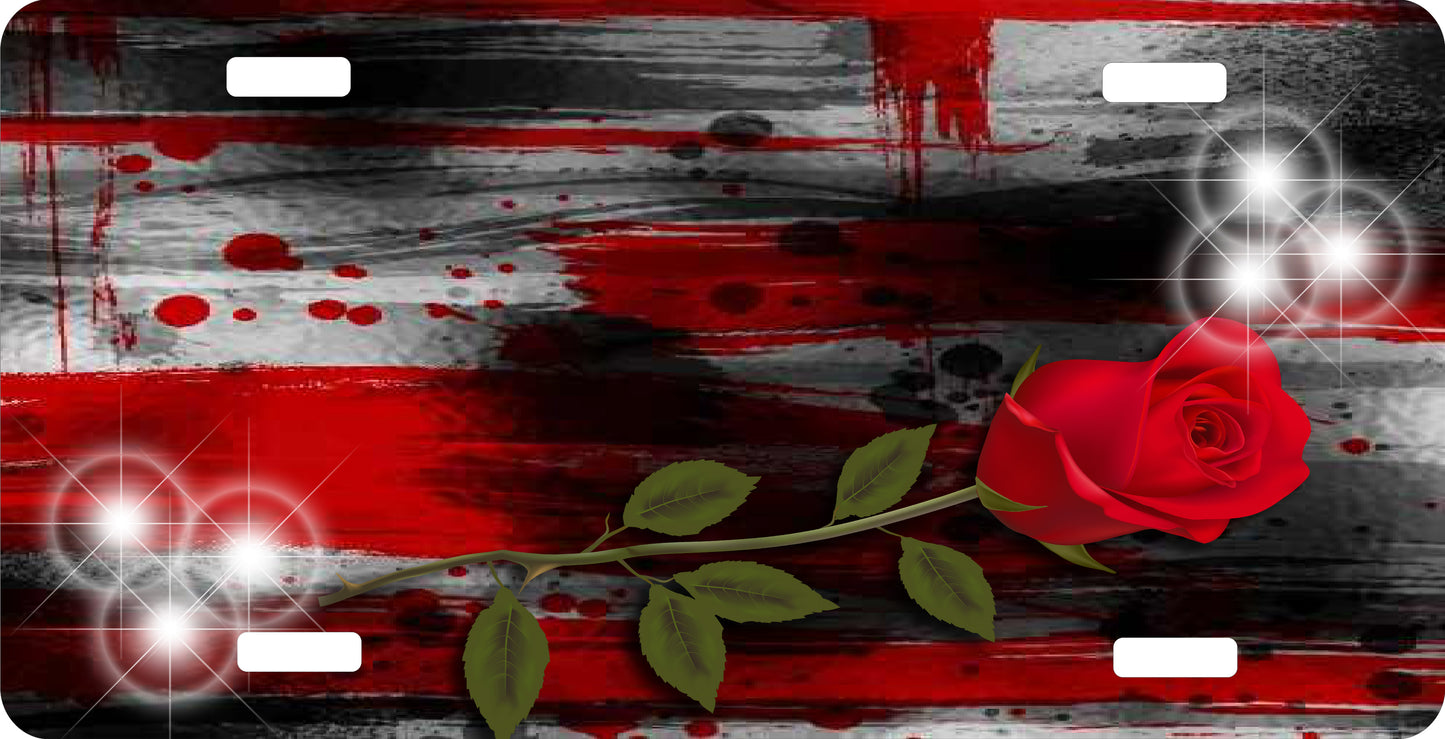 Red Rose License Plate - Custom Personalized Sublimation Plate | 12 Colors